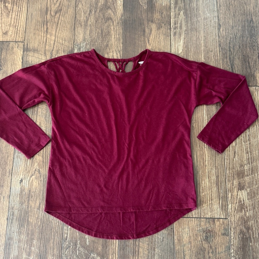 Old Navy Girls Softest Tee Burgundy Long Sleeve Strappy Back Top Size L 10-12